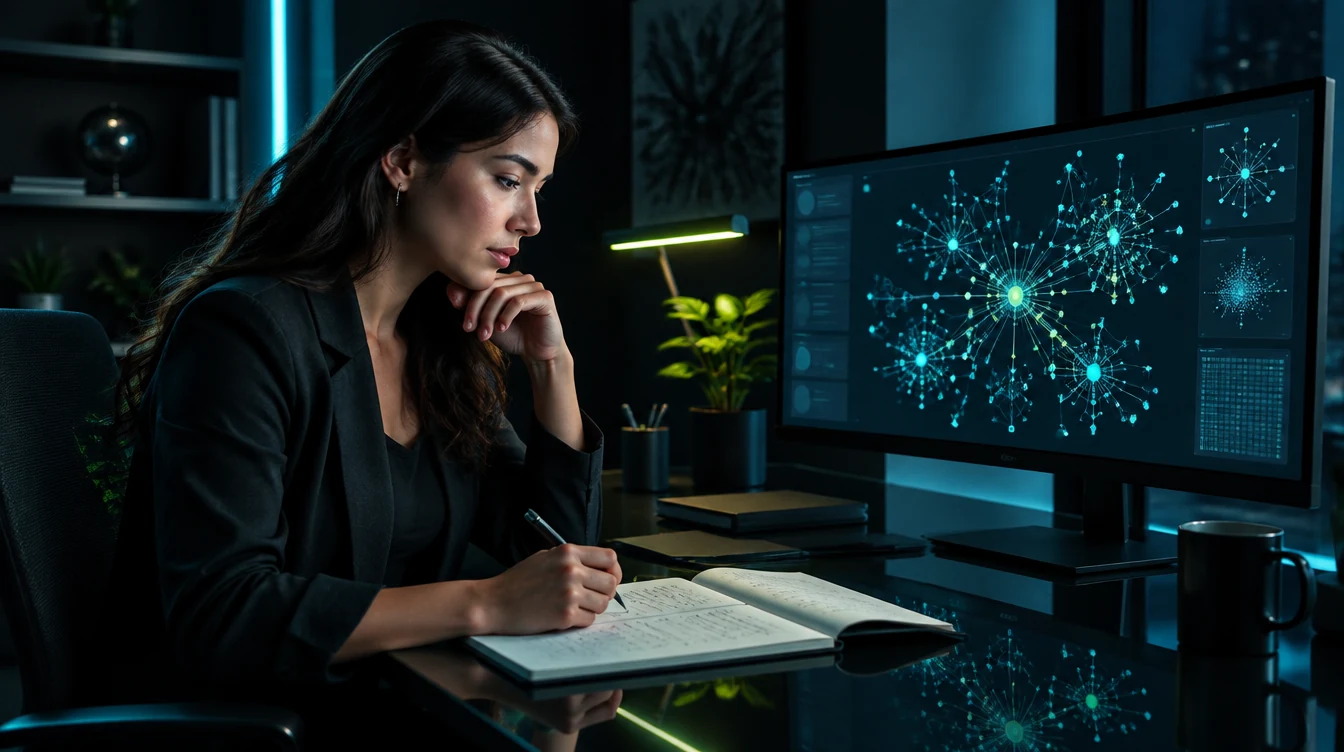 An illustrative AI research workspace generated for this educational website